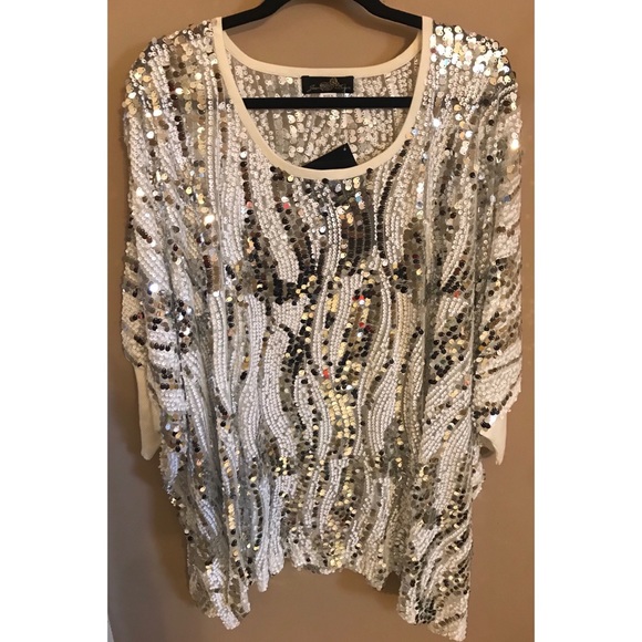 white and silver sequin top